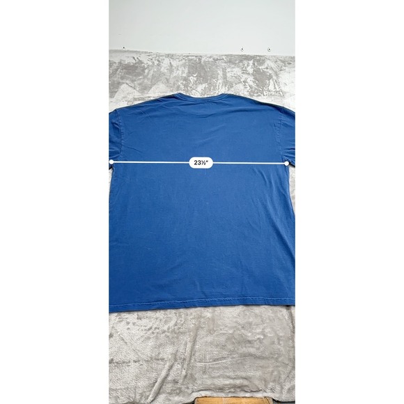 Vans T-Shirt Men's Size XL Blue Pink Writing Off The Wall Short Sleeve Crew EUC - Picture 4 of 7